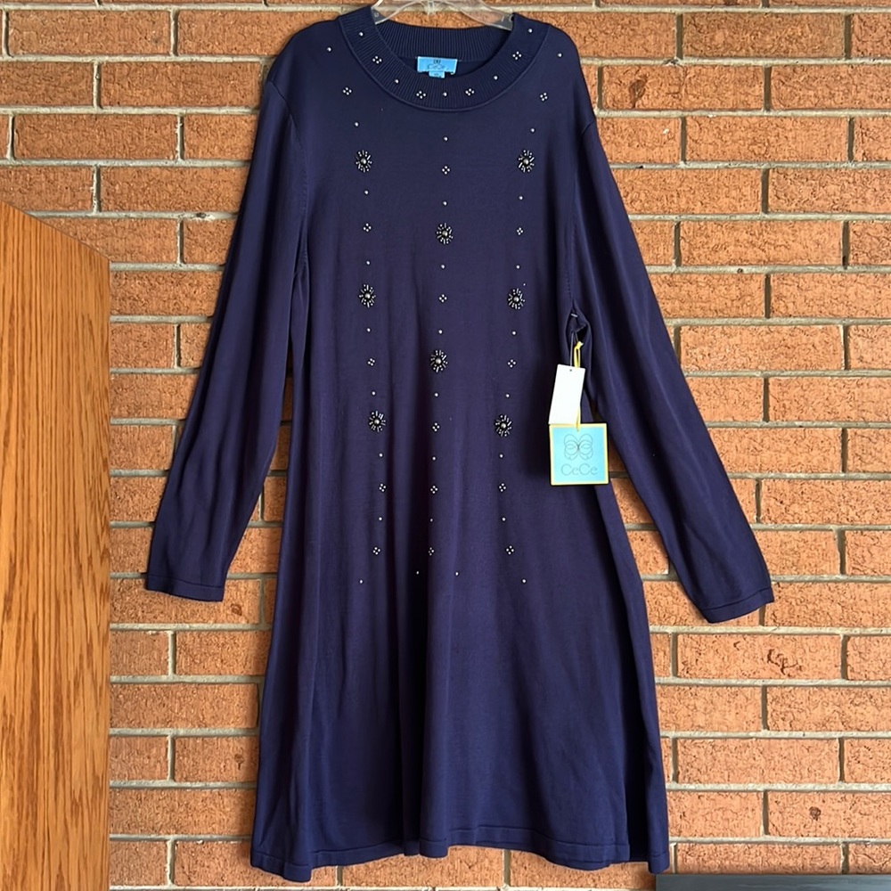 CECE FLORAL WHIMSICAL KNIT DRESS IN MIDNIGHT BLOOM XXL